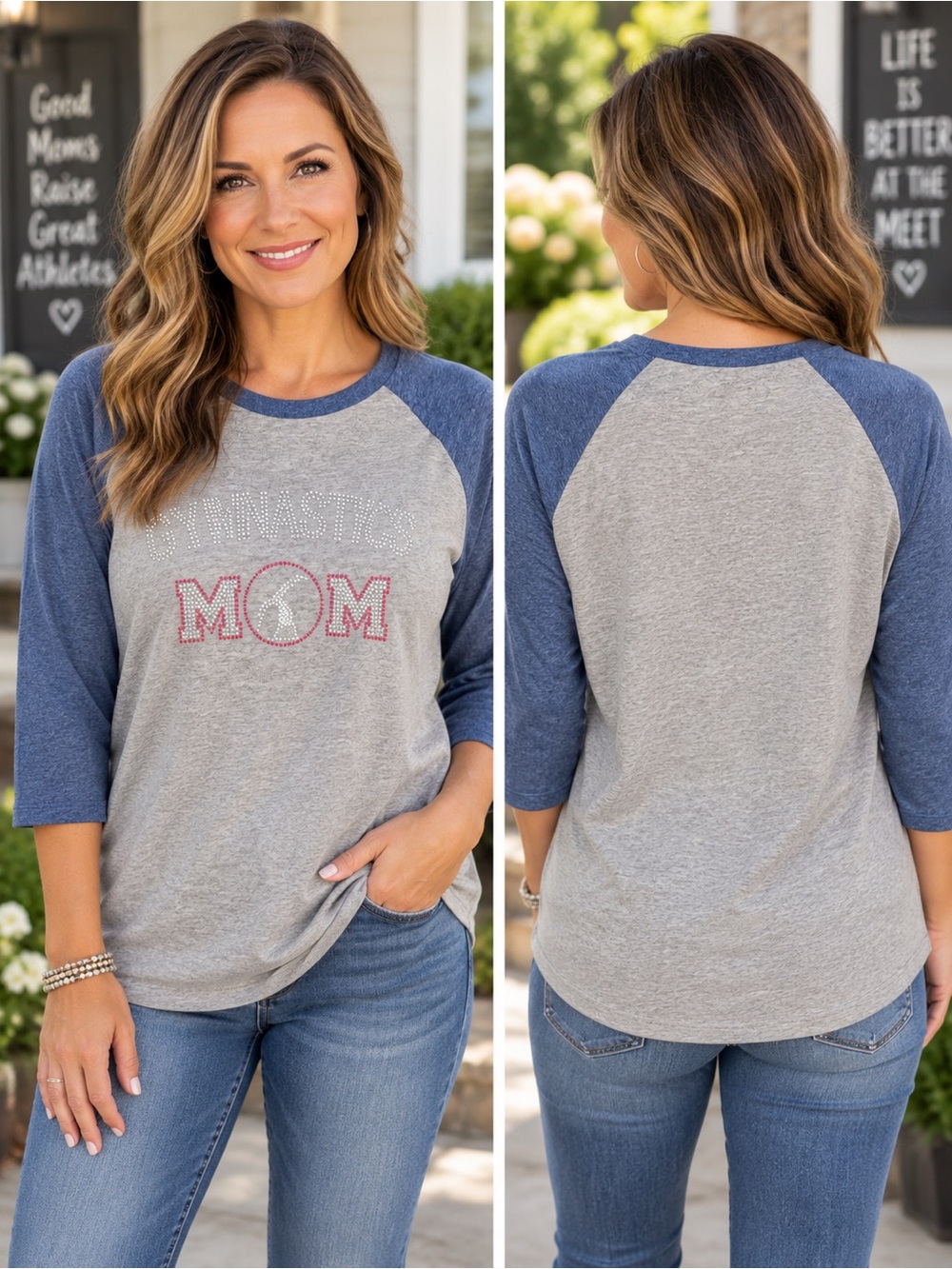 🆕 Women’s Gymnastics Mom Rhinestone Raglan Shirt M-XXL